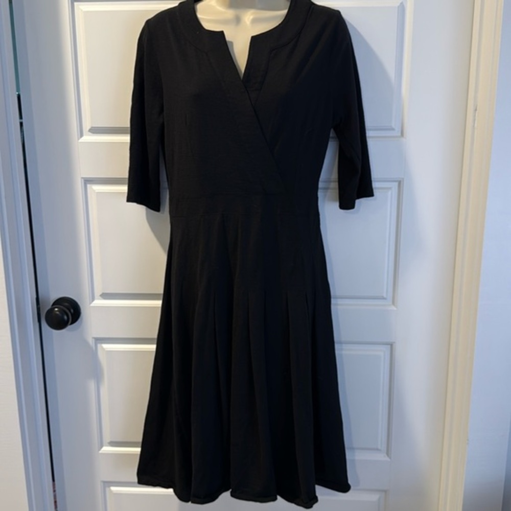 Rena Lange Black Long Sleeve Pleated Cotton Dress medium